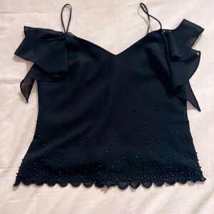 Dressbarn Black Beaded Fairy Camisole with Ruffle Details